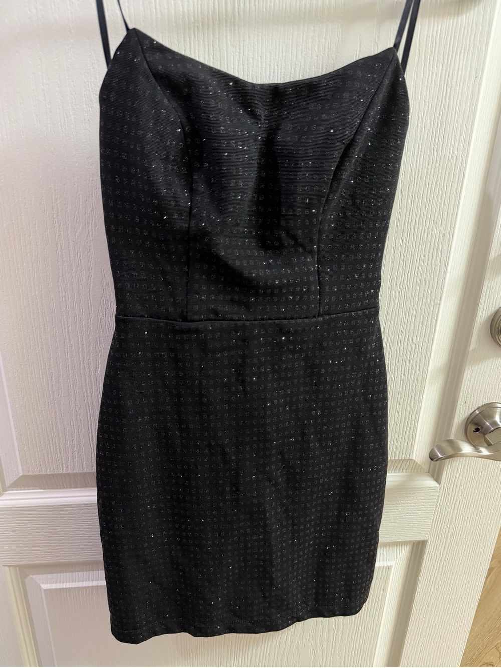 B Darlin Black Strapless Mini Dress with Subtle Sparkle